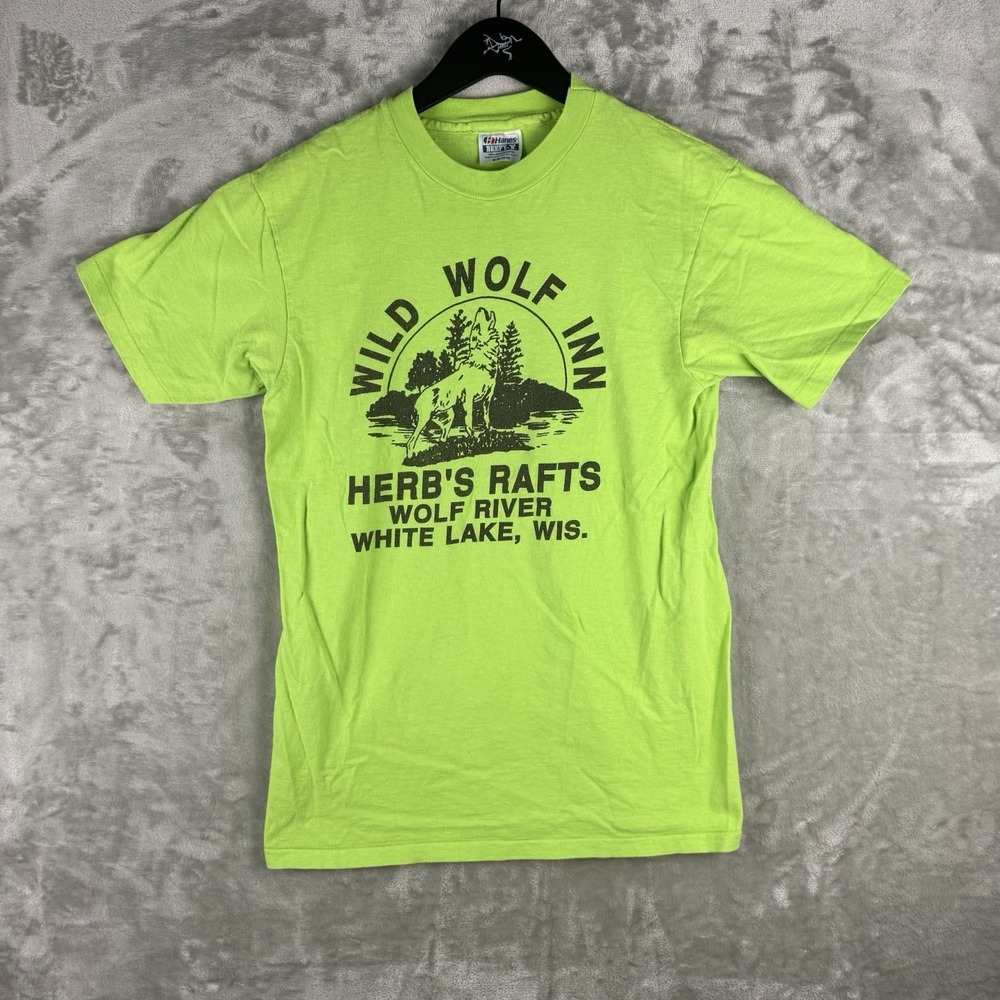 Vintage Hanes Wisconsin Wild Wolf Inn Forest T Shirt Mens Medium 80s Graphic